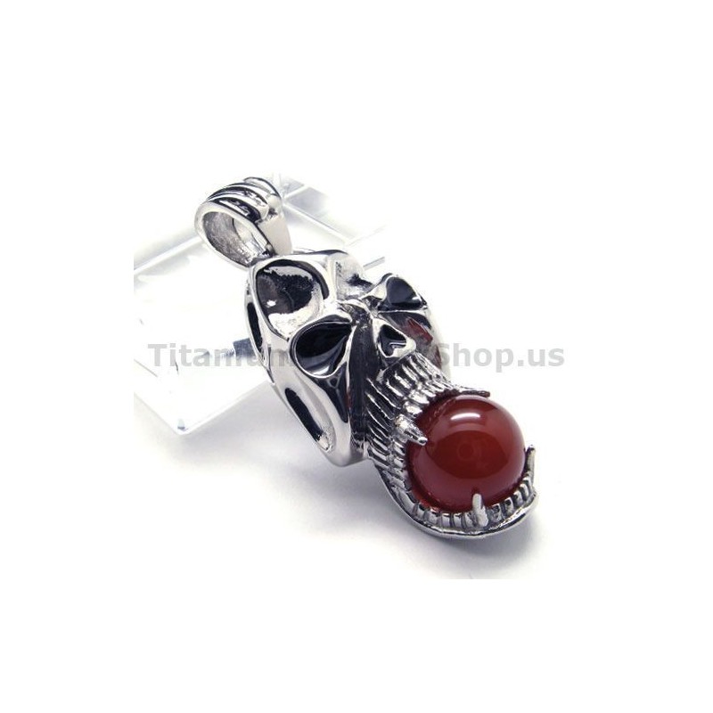 Anhänger Aus Reinem Titan Mit Totenkopf-Design Und Rubinkugel – Inklusive Kette Anhänger Aus Reinem Titan Mit Totenkopf-Design Und Rubinkugel – Inklusive Kette