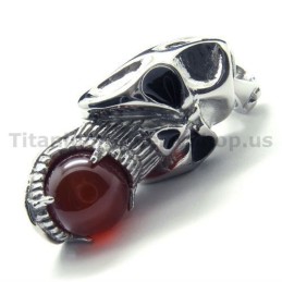 Anhänger Aus Reinem Titan Mit Totenkopf-Design Und Rubinkugel – Inklusive Kette