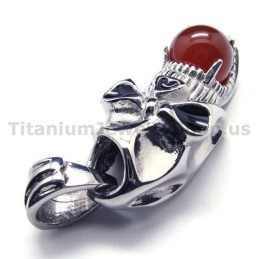 Anhänger Aus Reinem Titan Mit Totenkopf-Design Und Rubinkugel – Inklusive Kette