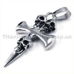 Kreuzanhänger Im Totenkopf-Design Aus Reinem Titan – Inklusive Kette