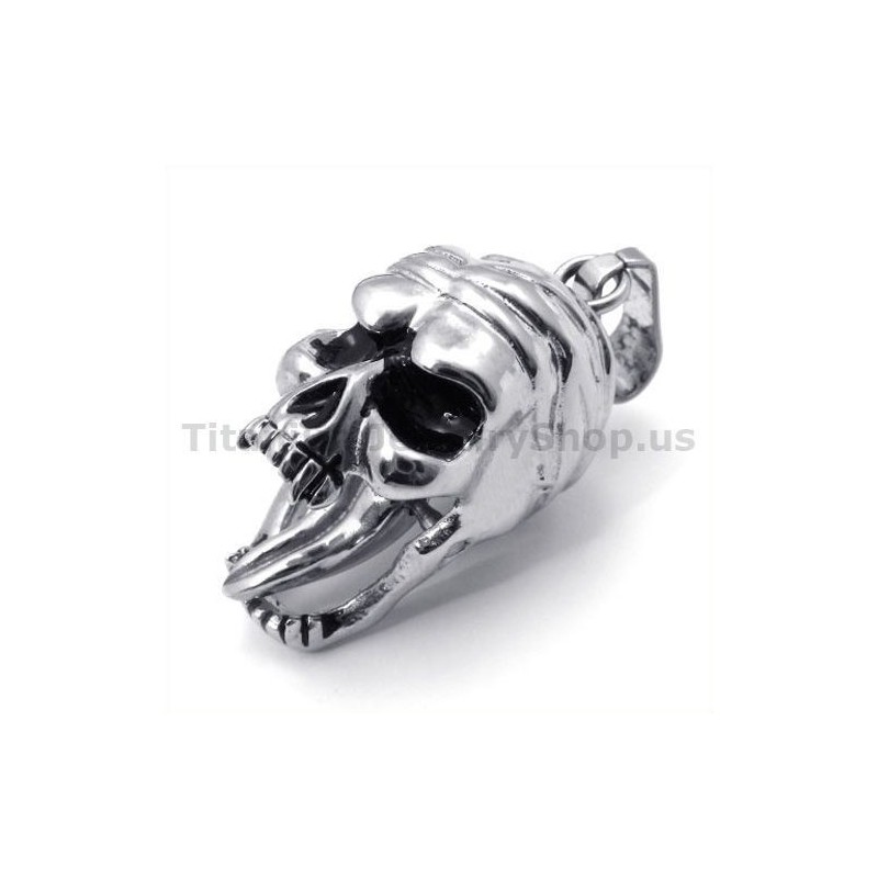 Anhänger Im Totenkopf-Design Aus Titan Mit Beweglicher Zunge – Inklusive Kette Anhänger Im Totenkopf-Design Aus Titan Mit Beweglicher Zunge – Inklusive Kette