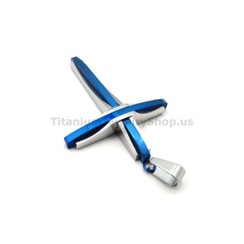 Blauer Kreuzanhänger Aus Titan – Inklusive Kette Blauer Kreuzanhänger Aus Titan – Inklusive Kette