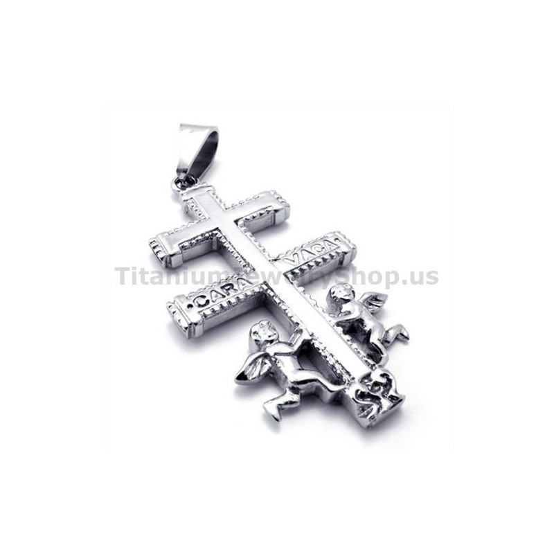 Anhänger Mit Caravaca-Kreuz Aus Titan Mit Zwei Engeln – Inklusive Kette Anhänger Mit Caravaca-Kreuz Aus Titan Mit Zwei Engeln – Inklusive Kette