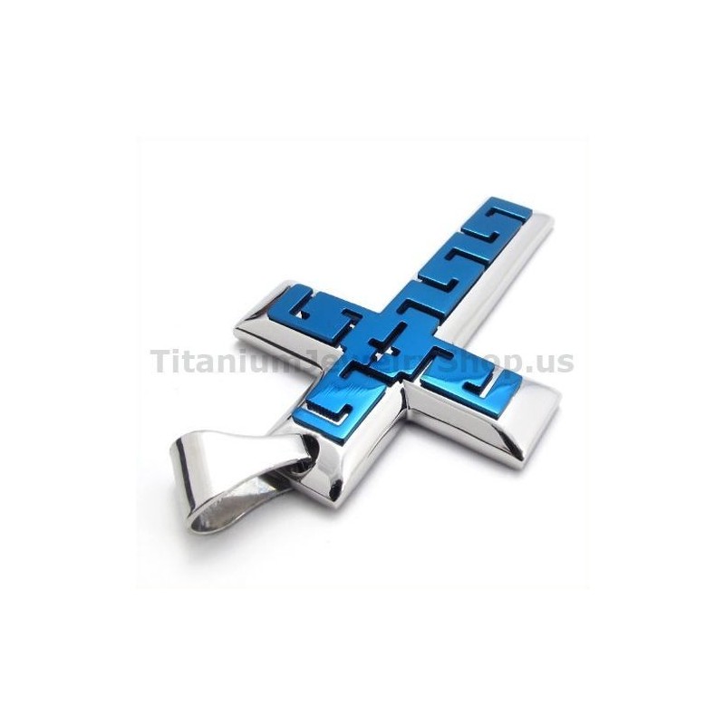 Blauer Titan-Kreuzanhänger – Kostenlose Kette Blauer Titan-Kreuzanhänger – Kostenlose Kette
