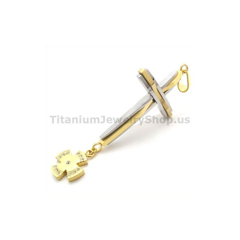 Goldener Titan-Kreuzanhänger Mit Diamanten – Kostenlose Kette Goldener Titan-Kreuzanhänger Mit Diamanten – Kostenlose Kette