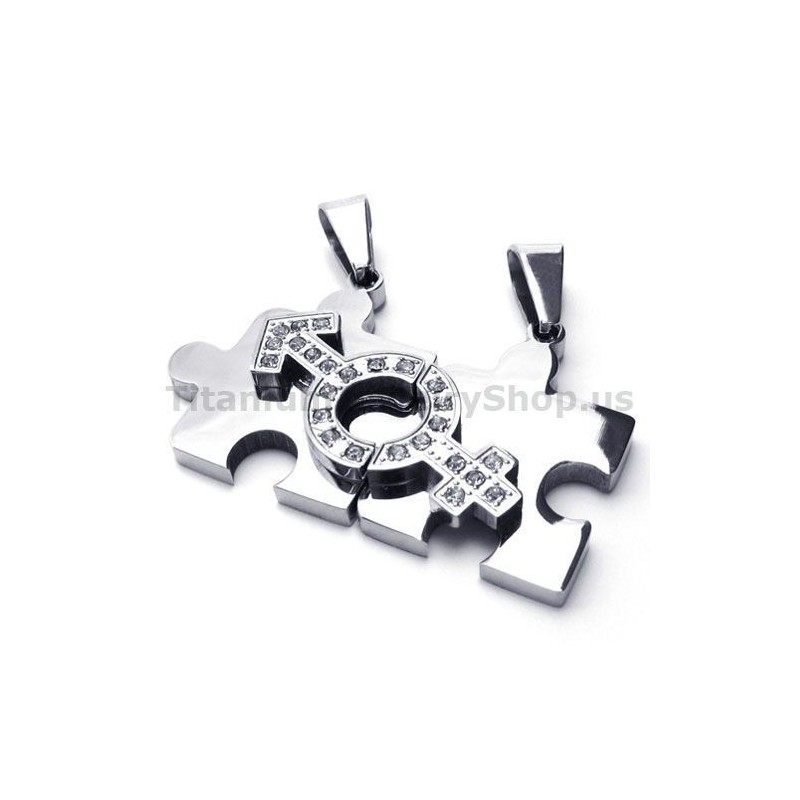Puzzle-Anhänger Aus Titan Für Liebhaber Mit Diamantfreien Ketten Puzzle-Anhänger Aus Titan Für Liebhaber Mit Diamantfreien Ketten
