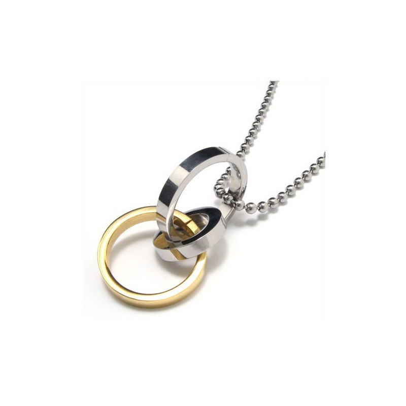 Herren-Halskette Mit Anhänger Aus Reinem Titan Mit Drei Ringen (Neu) Herren-Halskette Mit Anhänger Aus Reinem Titan Mit Drei Ringen (Neu)