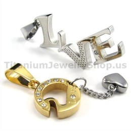 Love Titanium Lovers Goldene Anhänger Mit Diamantfreien Ketten