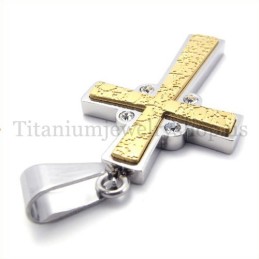 Gold Zwei Schichten Mit Diamant Mode Titan Kreuz Anhänger