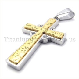 Gold Zwei Schichten Mit Diamant Mode Titan Kreuz Anhänger
