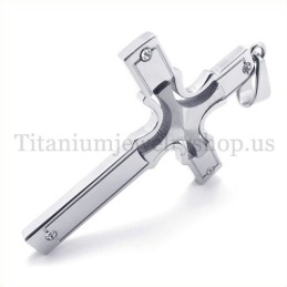 Mode Silber Eingebettet Kleines Kreuz Mit Diamant Titan Kreuz Anhänger