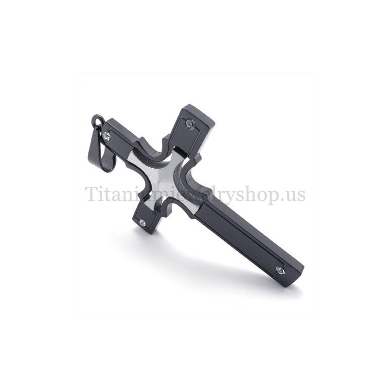 Eingebettetes Kleines Kreuz Aus Silber, Modischer Kreuzanhänger Aus Schwarzem Titan Eingebettetes Kleines Kreuz Aus Silber, Modischer Kreuzanhänger Aus Schwarzem Titan