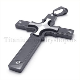 Eingebettetes Kleines Kreuz Aus Silber, Modischer Kreuzanhänger Aus Schwarzem Titan