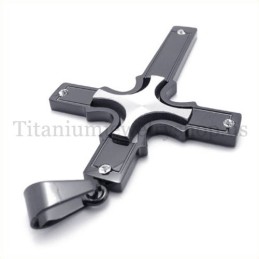 Eingebettetes Kleines Kreuz Aus Silber, Modischer Kreuzanhänger Aus Schwarzem Titan