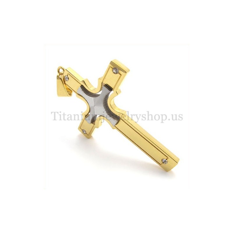 Eingebettetes Kleines Kreuz Aus Silber Und Gold, Modischer Kreuzanhänger Aus Titan Eingebettetes Kleines Kreuz Aus Silber Und Gold, Modischer Kreuzanhänger Aus Titan