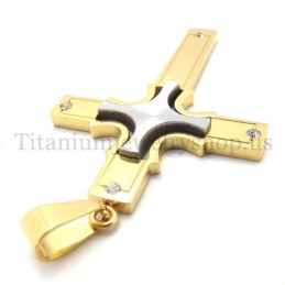Eingebettetes Kleines Kreuz Aus Silber Und Gold, Modischer Kreuzanhänger Aus Titan