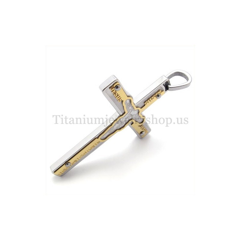 Geschnitzter Jesus-Kreuzanhänger Aus Gold Und Titan Geschnitzter Jesus-Kreuzanhänger Aus Gold Und Titan