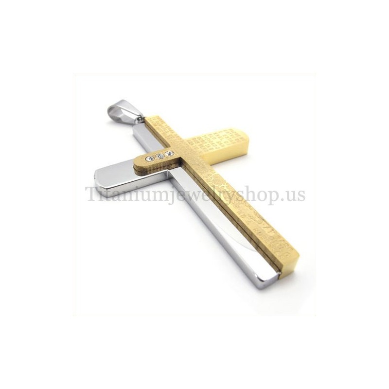 Zweilagiger Kreuzanhänger Aus Geschnitzter Bibel Aus Gold Und Titan Zweilagiger Kreuzanhänger Aus Geschnitzter Bibel Aus Gold Und Titan