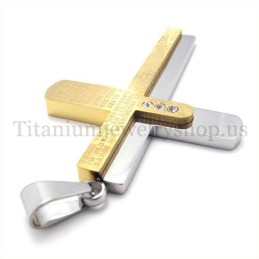 Zweilagiger Kreuzanhänger Aus Geschnitzter Bibel Aus Gold Und Titan