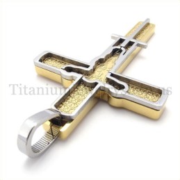 Gold Geschnitzter Titan-Kreuzanhänger Mit Jesus-Muster