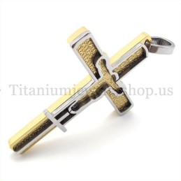 Gold Geschnitzter Titan-Kreuzanhänger Mit Jesus-Muster