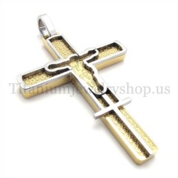 Gold Geschnitzter Titan-Kreuzanhänger Mit Jesus-Muster