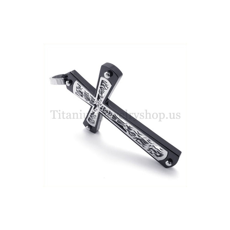 Schwarzer Eingebetteter Hohler Kreuzmuster-Mode-Titan-Kreuz-Anhänger Schwarzer Eingebetteter Hohler Kreuzmuster-Mode-Titan-Kreuz-Anhänger