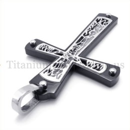 Schwarzer Eingebetteter Hohler Kreuzmuster-Mode-Titan-Kreuz-Anhänger