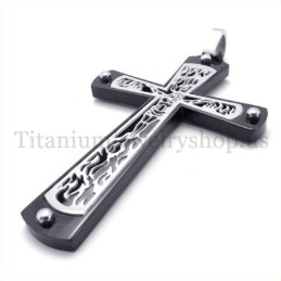 Schwarzer Eingebetteter Hohler Kreuzmuster-Mode-Titan-Kreuz-Anhänger