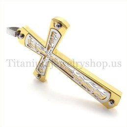 Gold Eingebettet Hohl Kreuz Muster Mode Titan Kreuz Anhänger