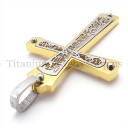 Gold Eingebettet Hohl Kreuz Muster Mode Titan Kreuz Anhänger