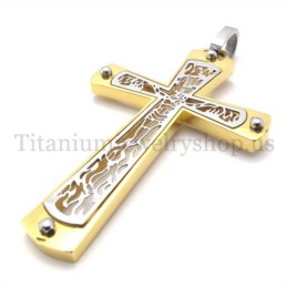 Gold Eingebettet Hohl Kreuz Muster Mode Titan Kreuz Anhänger