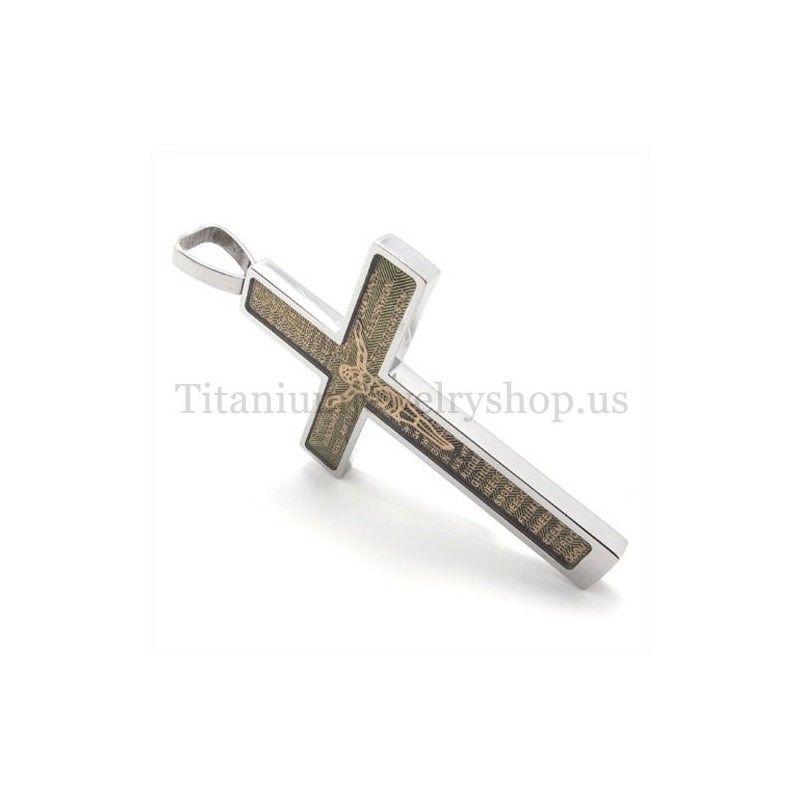 Gold Geschnitztes Jesus-Muster Und Bibel Mode Titan Kreuz Anhänger Gold Geschnitztes Jesus-Muster Und Bibel Mode Titan Kreuz Anhänger
