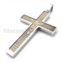 Gold Geschnitztes Jesus-Muster Und Bibel Mode Titan Kreuz Anhänger