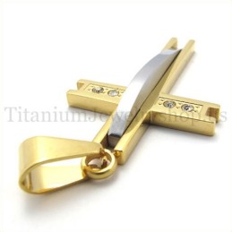 Goldener Kreuzanhänger Aus Titan Mit Diamanten