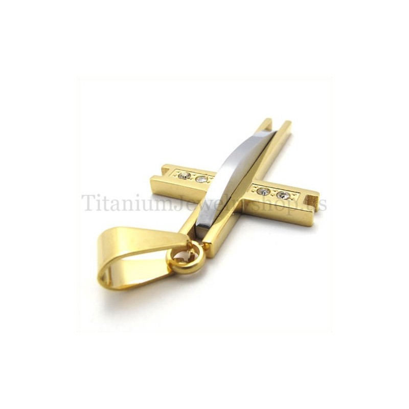 Goldener Kreuzanhänger Aus Titan Mit Diamanten Goldener Kreuzanhänger Aus Titan Mit Diamanten