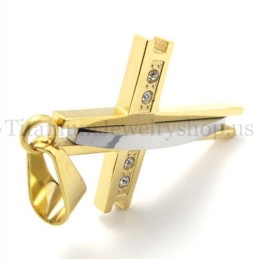Goldener Kreuzanhänger Aus Titan Mit Diamanten