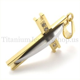 Goldener Kreuzanhänger Aus Titan Mit Diamanten