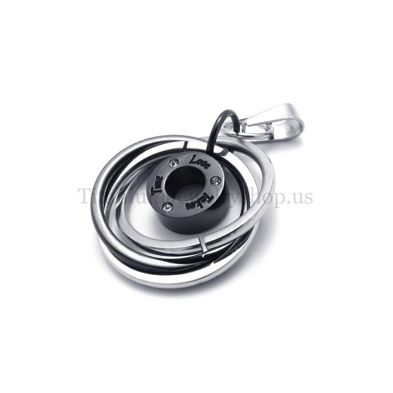 Schwarzer Multi-Ring Mit Titan-Anhänger „Take Time Love“ Schwarzer Multi-Ring Mit Titan-Anhänger „Take Time Love“
