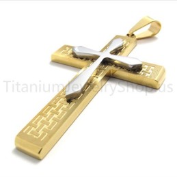 Neuer Zweischichtiger Goldener Kreuzanhänger Aus Titan