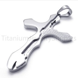 Neuer Silberner Anhänger Mit Geschnitzten Buchstaben Und Kreuz Aus Titan