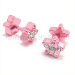 Pink Stars Titan Ohrringe Mit Eingelegten Diamanten