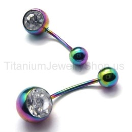 Farbige Mini-Ohrringe Aus Titan Mit Eingelegten Diamanten