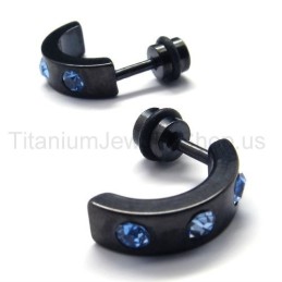 Schwarze Titan-Ohrringe Mit Blauen Diamanten
