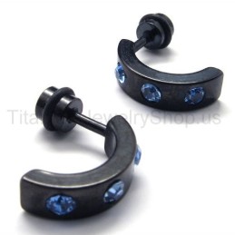 Schwarze Titan-Ohrringe Mit Blauen Diamanten