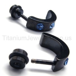 Schwarze Titan-Ohrringe Mit Blauen Diamanten