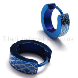 Blau Gravierte Titan-Loop-Ohrringe