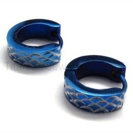 Blau Gravierte Titan-Loop-Ohrringe