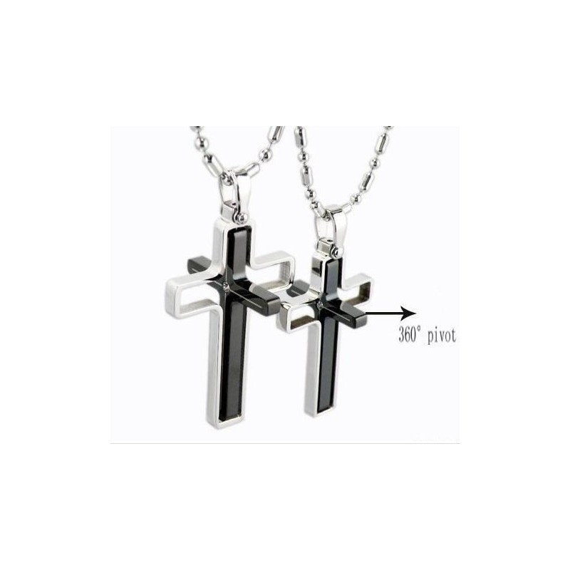 Halskette Mit Anhänger Für Paare Aus Reinem Titan Mit Rotierendem Kreuz Halskette Mit Anhänger Für Paare Aus Reinem Titan Mit Rotierendem Kreuz