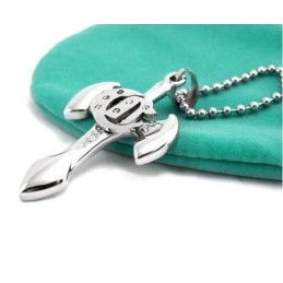Herren Halskette Mit Anhänger Aus Reinem Titan Mit Schwert Und Kreuz
